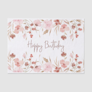 Papier Mousseline Joyeux Anniversaire Pastel Fleurs aquarelles