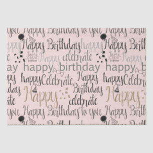 Papier Mousseline Joyeux anniversaire rose pâle