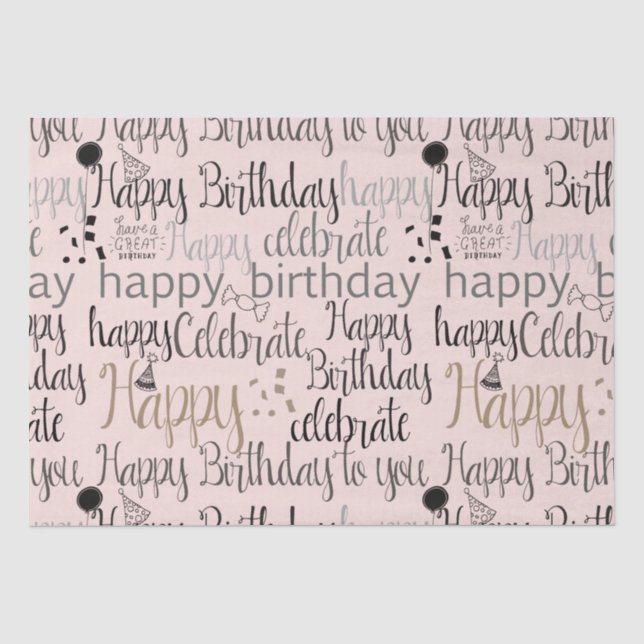 Papier Mousseline Joyeux anniversaire rose pâle (Recto)