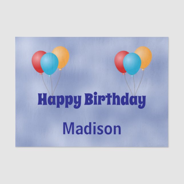 Papier Mousseline Joyeux anniversaire Rouge Jaune & Ballons Bleus &  (Recto)