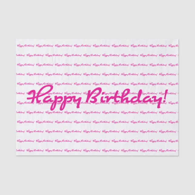 Papier Mousseline Joyeux anniversaire ! Script Décontracté rose chau (Recto)