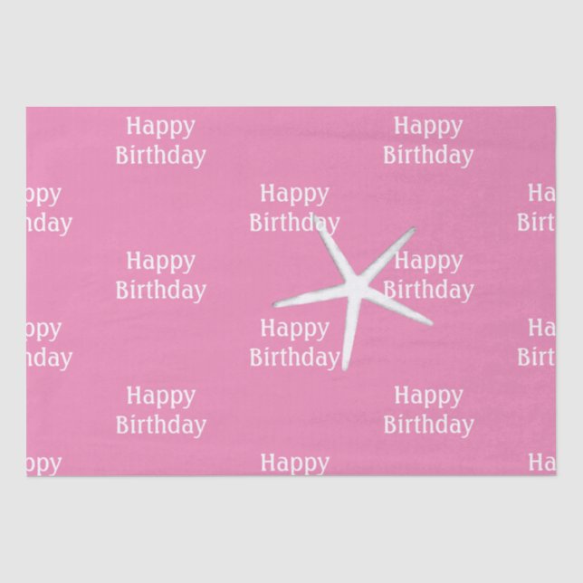 Papier Mousseline Joyeux Anniversaire Starfish Nautique rose mignonn (Recto)