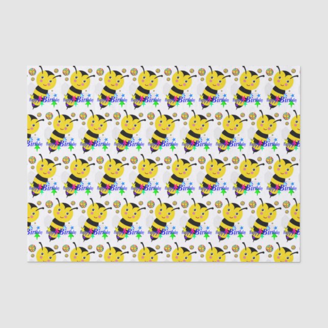 Papier Mousseline Joyeux Anniversaire Tissu Bumblebee (Recto)