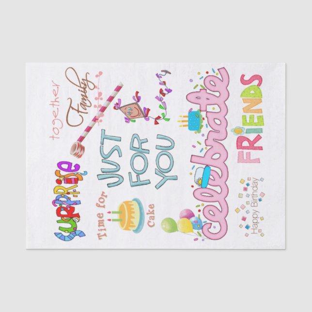Papier Mousseline Joyeux Anniversaire Tissu Papier Amis FamilleSurpr (Recto)
