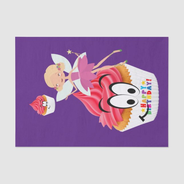 Papier Mousseline Joyeux Anniversaire Tissu Papier Cupcake Fairy (Recto)