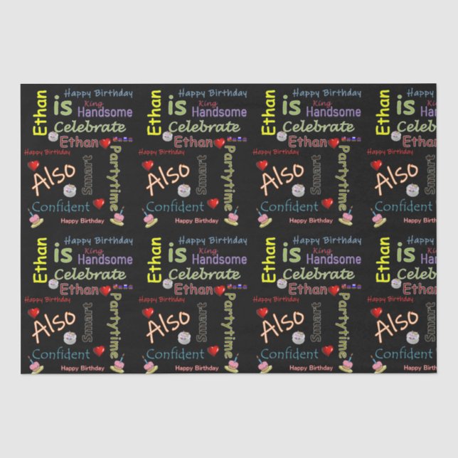 Papier Mousseline Joyeux Anniversaire Tissu Papier Ethan (Recto)