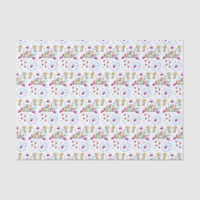 Papier Mousseline Joyeux Anniversaire Tissu Papier Twin Angels (Recto)