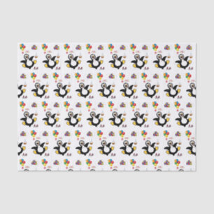 Papier Mousseline Joyeux Anniversaire Tissu Pingouin