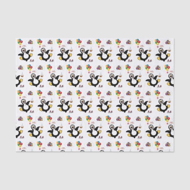 Papier Mousseline Joyeux Anniversaire Tissu Pingouin (Recto)