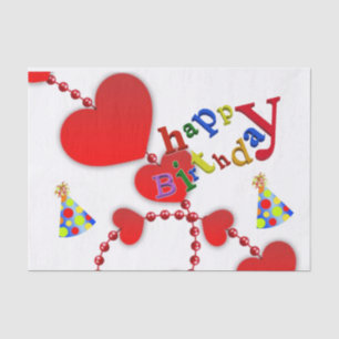 Papier Mousseline Joyeux Anniversaire Tissue Paper Coeurs rouges