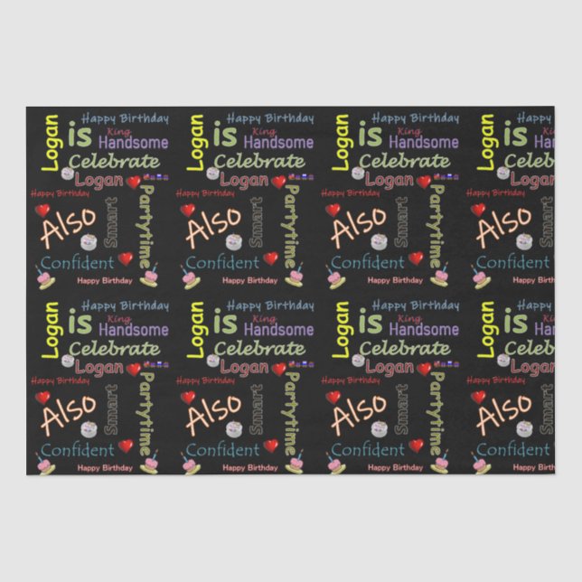 Papier Mousseline Joyeux anniversaire Tissue Paper Logan (Recto)