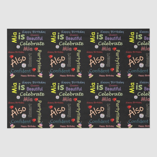 Papier Mousseline Joyeux anniversaire Tissue Paper Mia (Recto)