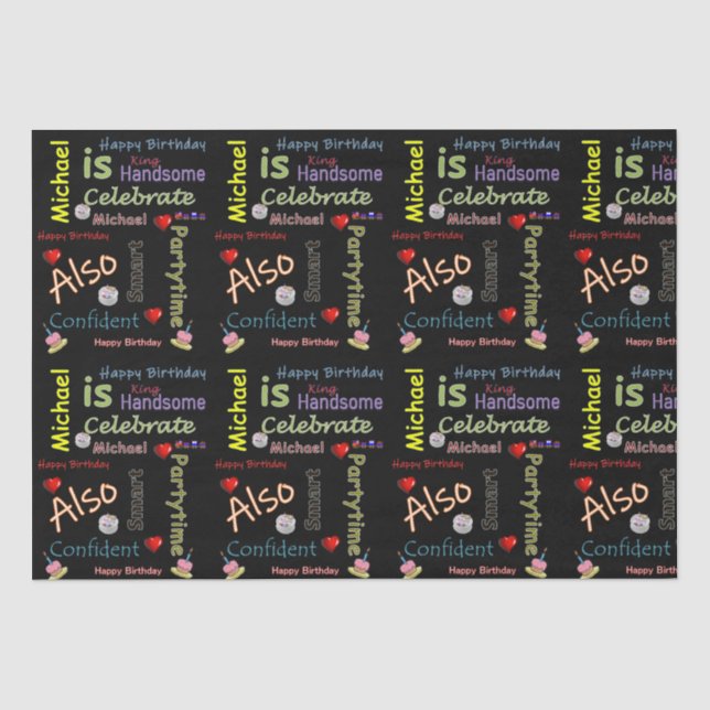Papier Mousseline Joyeux Anniversaire Tissue Paper Michael (Recto)