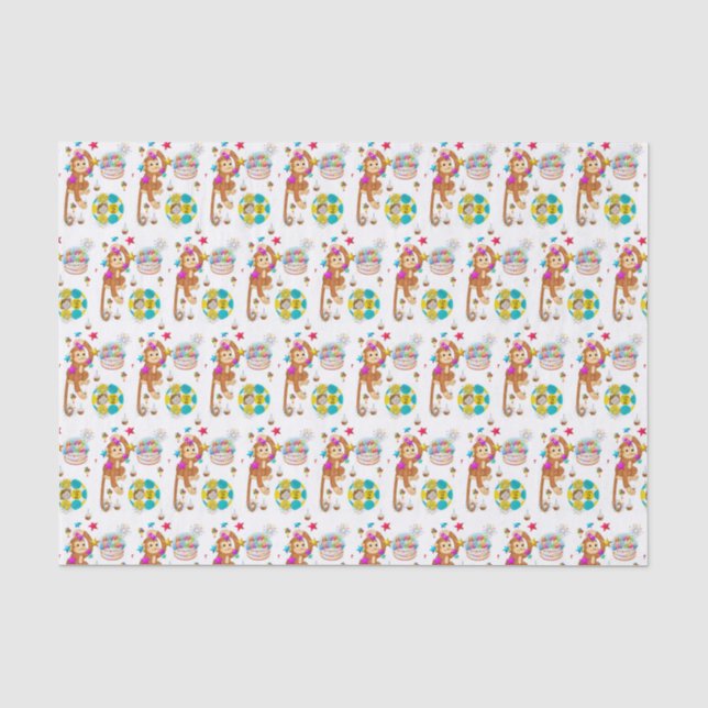 Papier Mousseline Joyeux Anniversaire Tissue Paper Monkey (Recto)