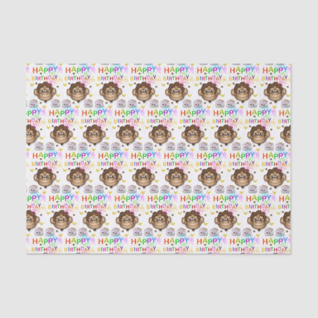 Papier Mousseline Joyeux Anniversaire Tissue Paper Monkey (Recto)