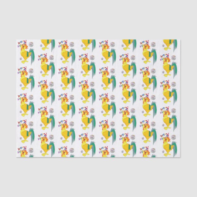 Papier Mousseline Joyeux Anniversaire Tissue Paper Rooster (Recto)