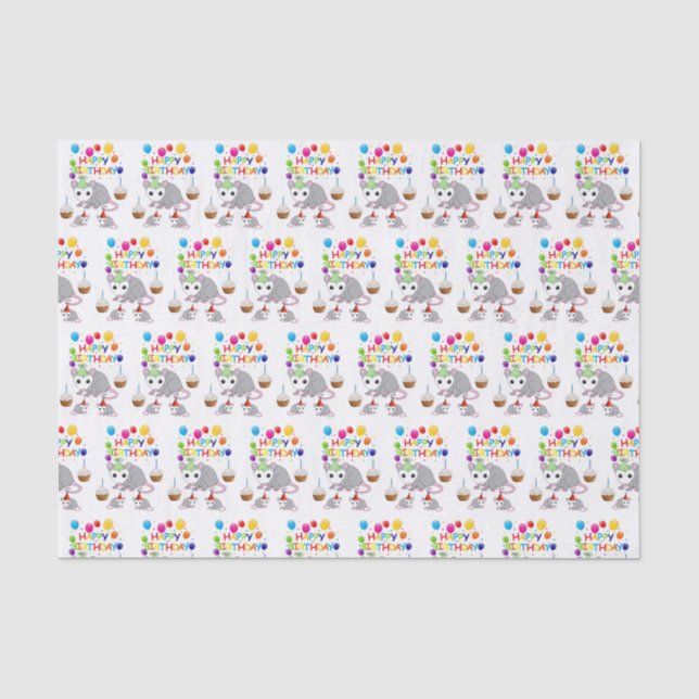 Papier Mousseline Joyeux Anniversaire Tissue Papier Possum (Recto)