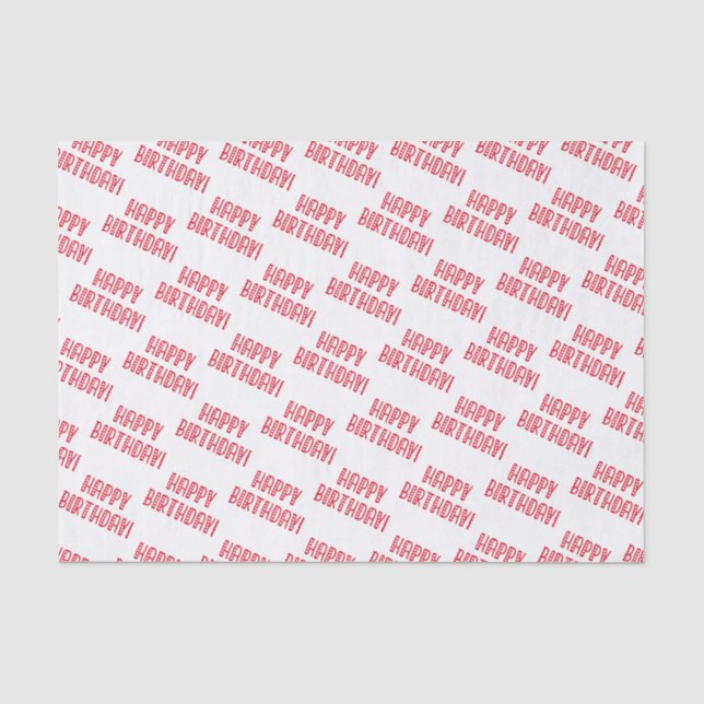 Papier Mousseline Joyeux anniversaire ! Typographie des Coeurs rouge (Recto)