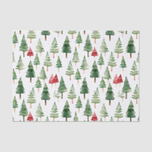Papier Mousseline Joyeux arbres de Noël rouges verts