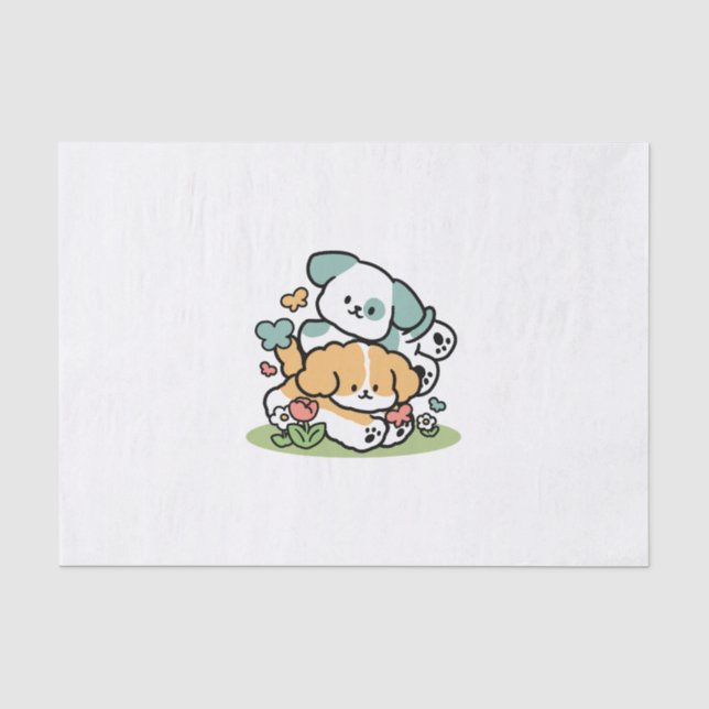 Papier Mousseline Joyeux Chiots Arrivés En Mai - Kawaii Dog Art (Recto)