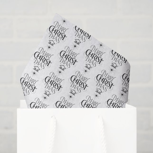 Papier Mousseline Joyeux CHRISTmas Christian Calligraphie (Sac cadeau)