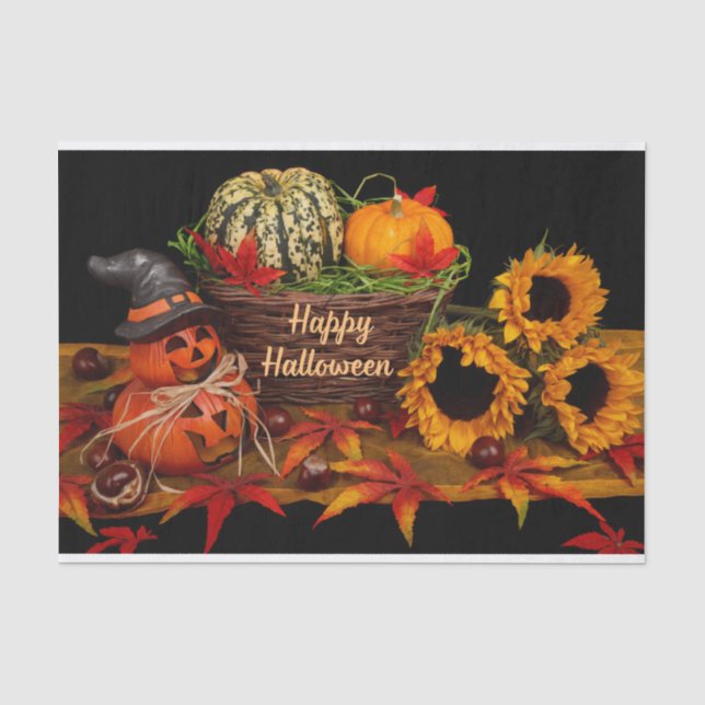 Papier Mousseline Joyeux Citrouilles d'Halloween et tournesols (Recto)