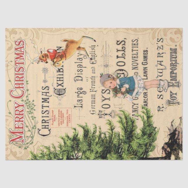 Papier Mousseline Joyeux Découpage de rennes de Noël (Recto)