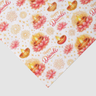 Papier Mousseline Joyeux Diwali — Diya & Lotus Aquarelle 