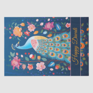 Papier Mousseline Joyeux Diwali Peacock & Flowers