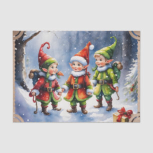 Papier Mousseline Joyeux elfes de Noël dans une nuit de neige