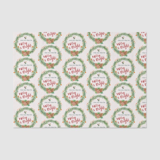 Papier Mousseline Joyeux et brillant Motif de couronne de Noël (Recto)