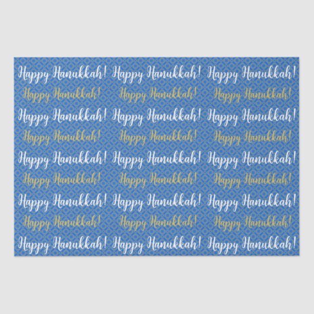 Papier Mousseline Joyeux Hanoukka bleu, or et blanc (Recto)