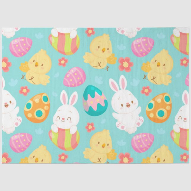 Papier Mousseline Joyeux Lapin De Pâques Et Poulet (Recto)