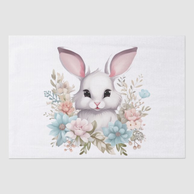 Papier Mousseline Joyeux lapin lapin de Pâques Floral (Recto)