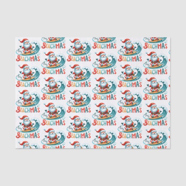 Papier Mousseline Joyeux Noël Beachmas En Juillet Design Rétro (Recto)