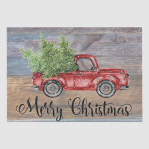 Papier Mousseline Joyeux Noël Bois Rustique Et Chariot Rouge