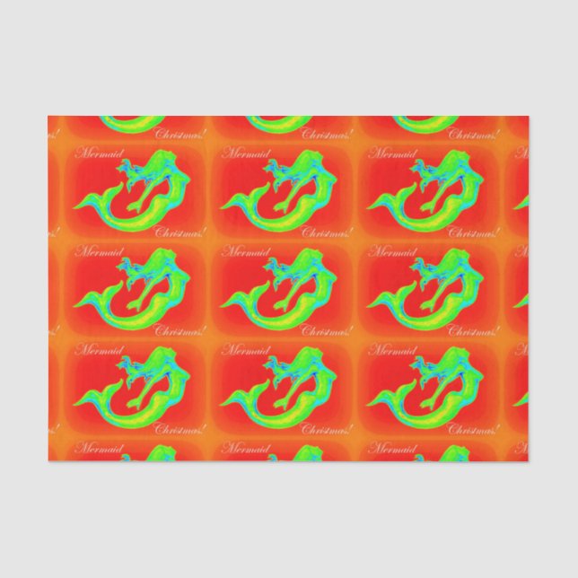 Papier Mousseline Joyeux Noël de sirène rouge/vert (Recto)