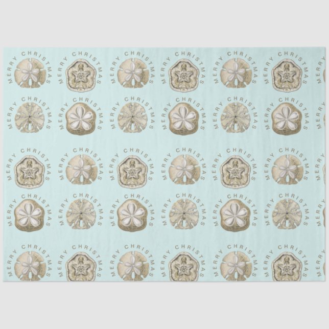 Papier Mousseline Joyeux Noël Dollar de sable Turquoise Motif (Recto)