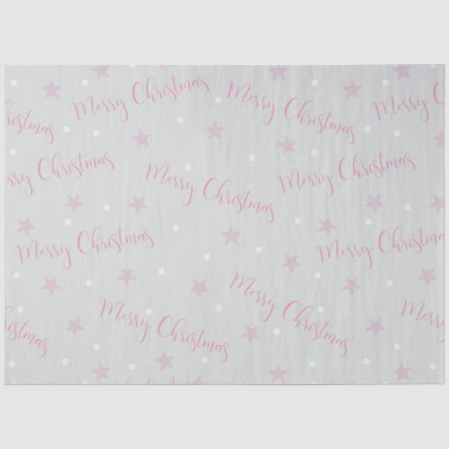 Papier Mousseline Joyeux Noël Etoiles rose vert Noël (Recto)