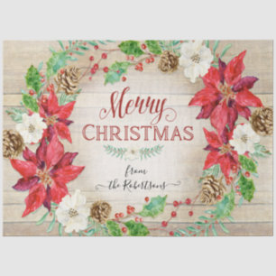 Papier Mousseline Joyeux Noël Floral Wreath Script Typographie