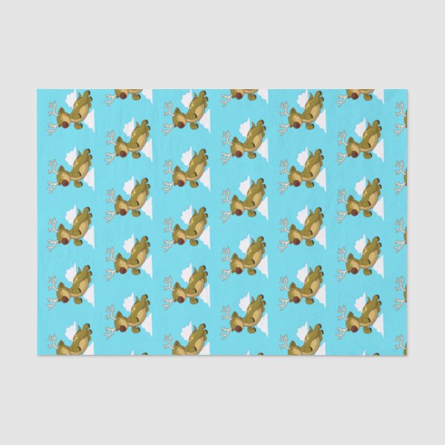 Papier Mousseline Joyeux Noël Flying Reindeer mignonne (Recto)