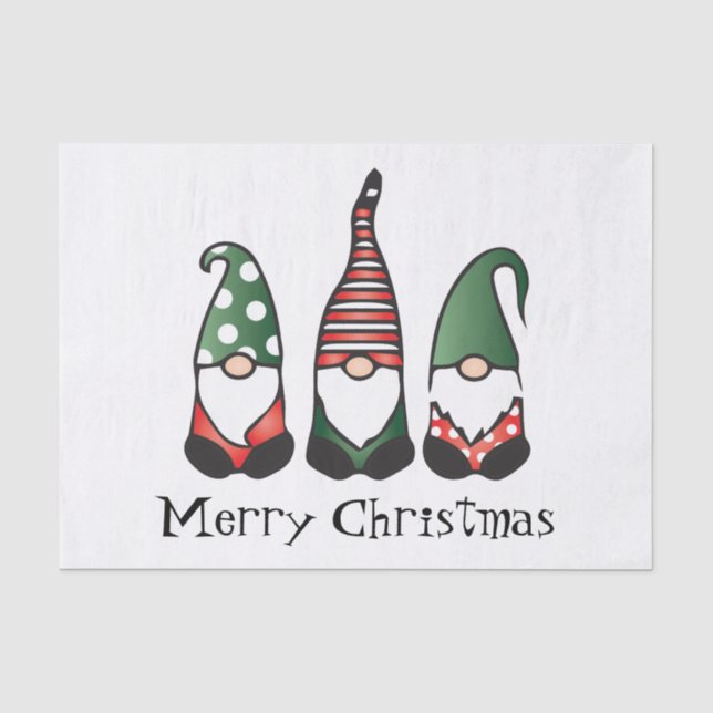 Papier Mousseline Joyeux Noël Gnomes Rouge Vert (Recto)