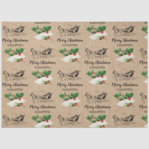 Papier Mousseline Joyeux Noël Holly Berries Winter Kraft Brown