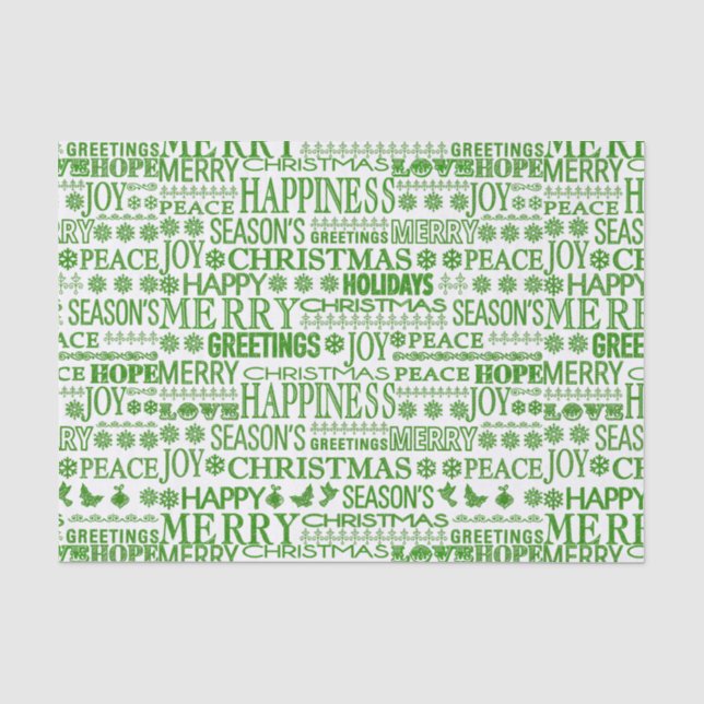 Papier Mousseline Joyeux Noël Multilingue Vert Et Blanc (Recto)