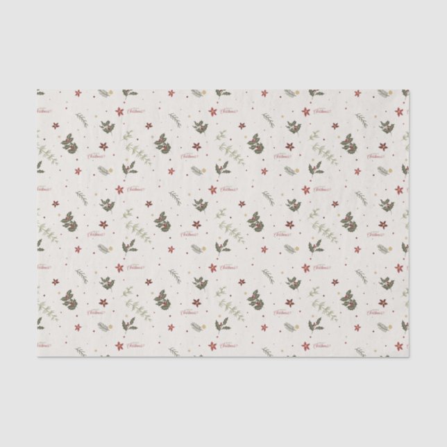 Papier Mousseline Joyeux Noël Muted Holly Foliage Holiday (Recto)