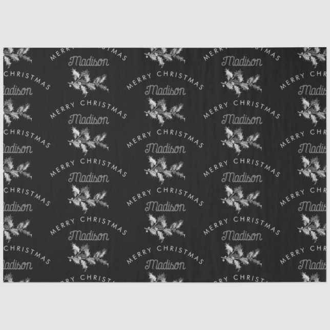 Papier Mousseline Joyeux Noël noir rétro personnaliséMonogramme (Recto)