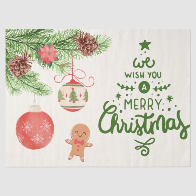 Papier Mousseline Joyeux Noël Ornements et pain d'épices Cookie (Recto)