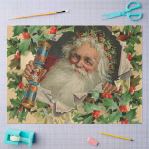 Papier Mousseline Joyeux Noël Père Noël classique antique