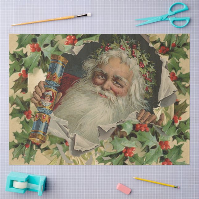 Papier Mousseline Joyeux Noël Père Noël classique antique (Artisanat)