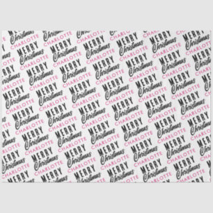 Papier Mousseline Joyeux Noël personnalisé Nom rose tendance
